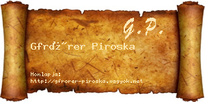 Gfrörer Piroska névjegykártya